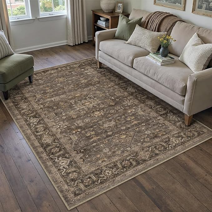 3x4 Washable Area Rug for Entryway Vintage Brown Non Slip Low Pile Carpet - Image 4