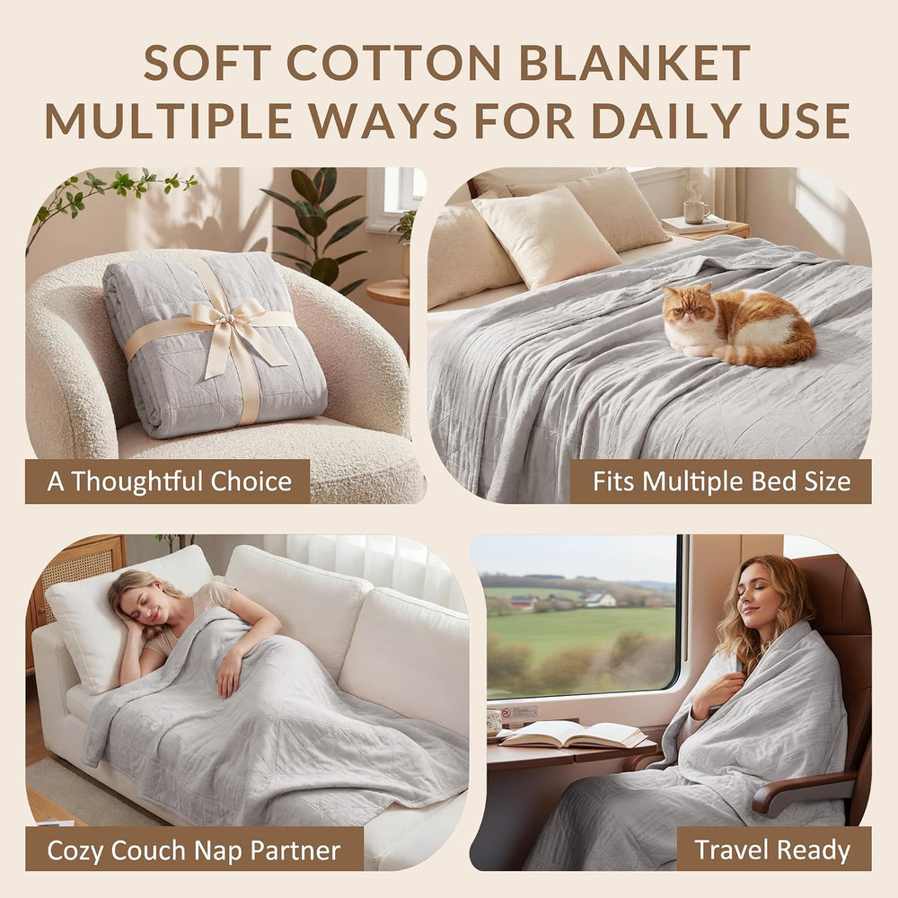 Exclusivo Mezcla 4-Layer 100% Cotton Muslin Queen Size Blanket, Light Grey