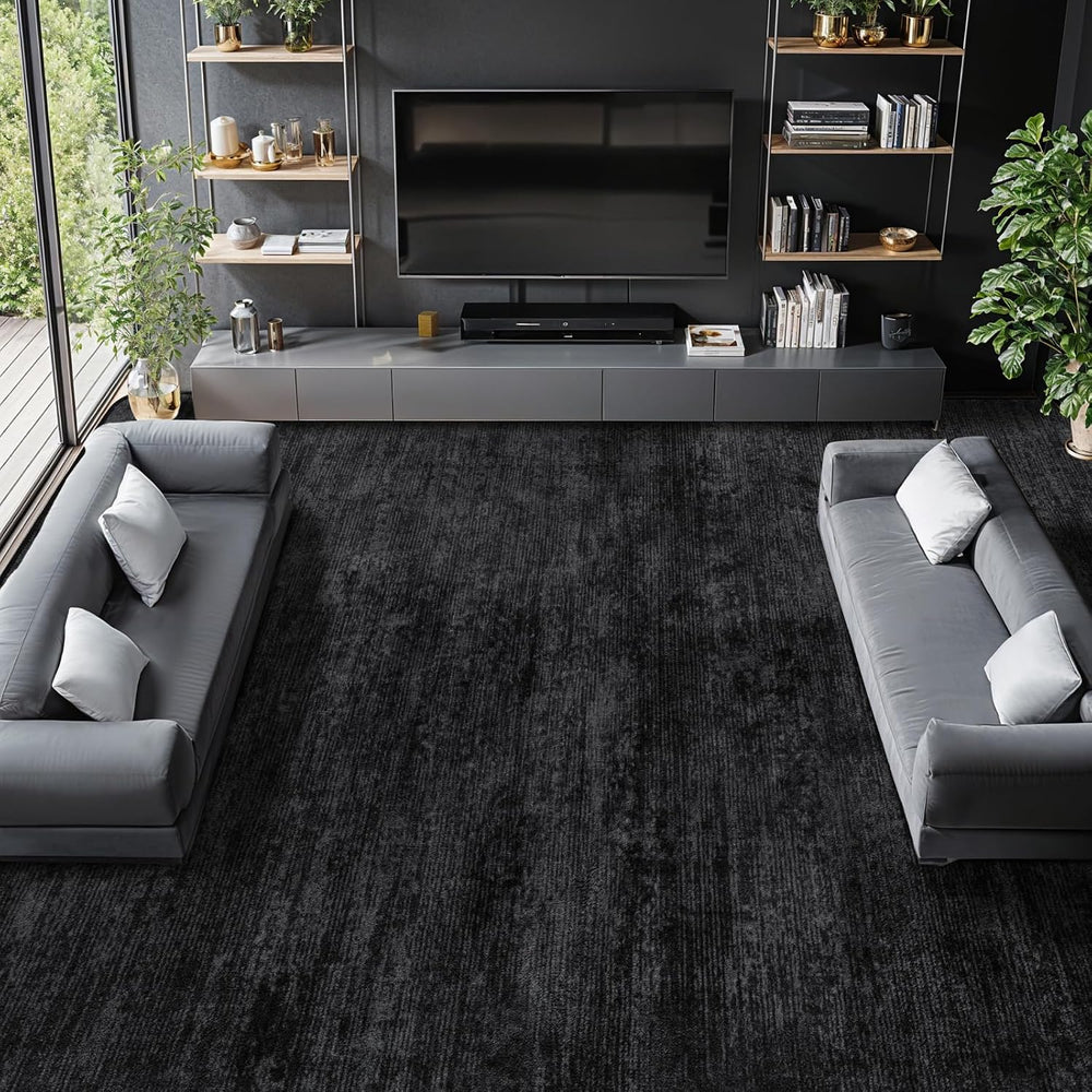 9x12 Washable Area Rug, Black Solid Area Rugs for Living Room & Bedroom