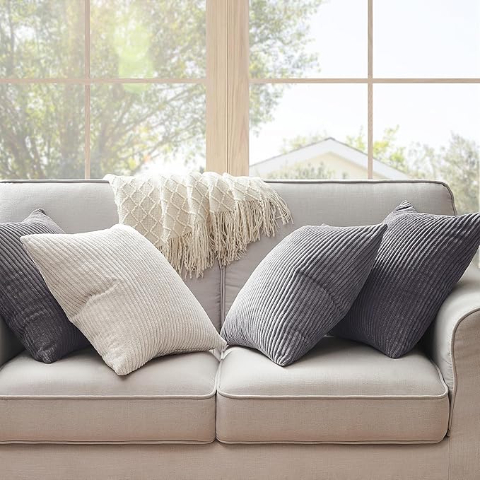Topfinel Cushion Cover 50x50 cm Gray Set of 4 Corduroy Pillow Covers Cushion - Image 3