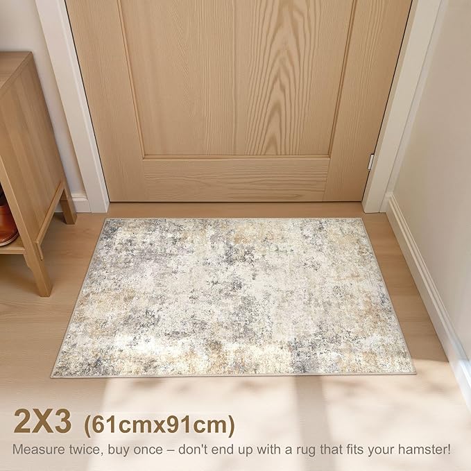UERMEI 2x3 Entryway Area Rug: Washable Neutral Modern Abstract Small Rug - Image 2