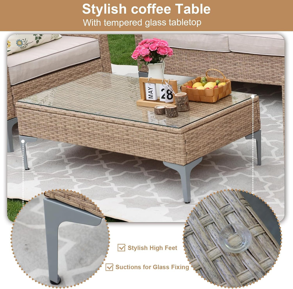 JOYURE 4-Piece Patio Furniture Set,Outdoor Wicker Patio Conversation Set with...