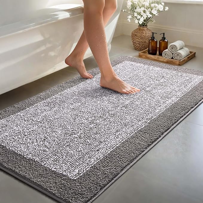 70x24 Long Bathroom Rugs Washable Non Slip, Light Grey Bath Mat by Unknown