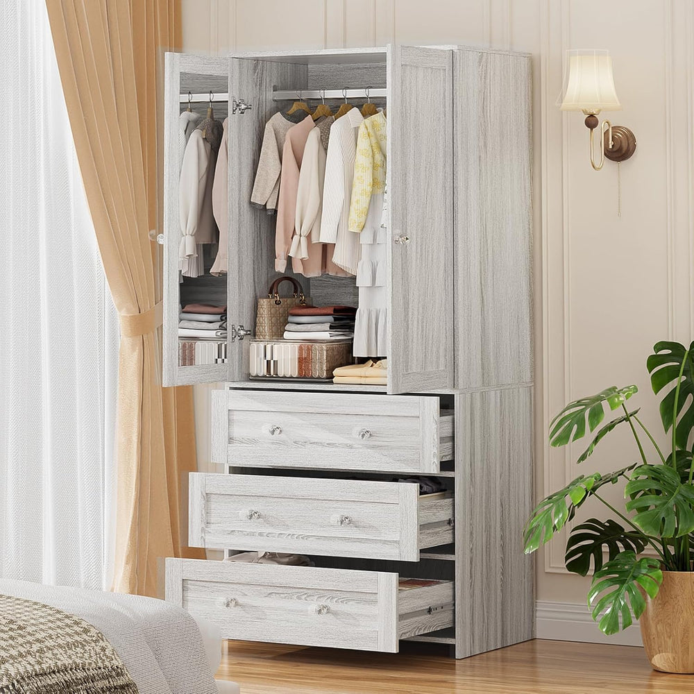 VOWNER 71" Tall Armoire Wardrobe Closet with Drawers and Mirror