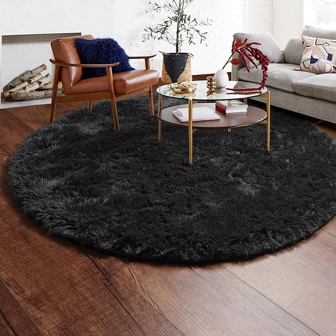 ONASAR Black Round Area Rug 4ft, Soft Bedroom Circle Rugs Floor Mats - Image 8