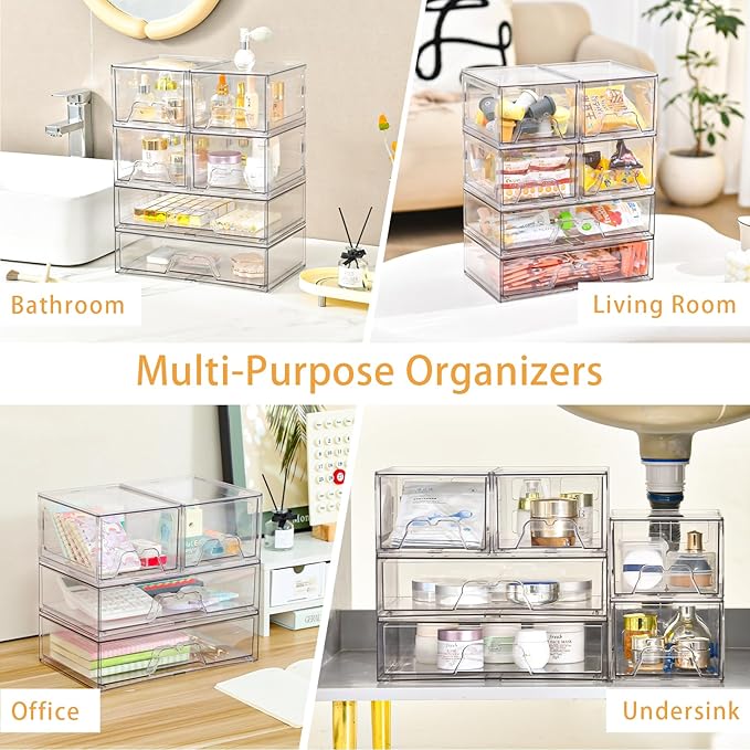 Stebopum 4 Pack Stackable Storage Drawers Clear Acrylic Organizer Bathroom - Image 6