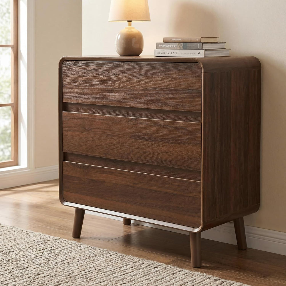 Nasonet 3 Drawer Dresser for Bedroom, Mid Century Modern Chest of Drawers, Cu...