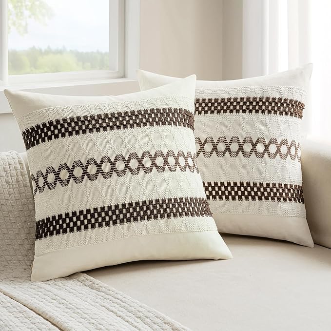 MIULEE Set of 2 Dark Brown Boho Decorative Pillow Covers 18x18 Inch Farmhouse by MIULEE