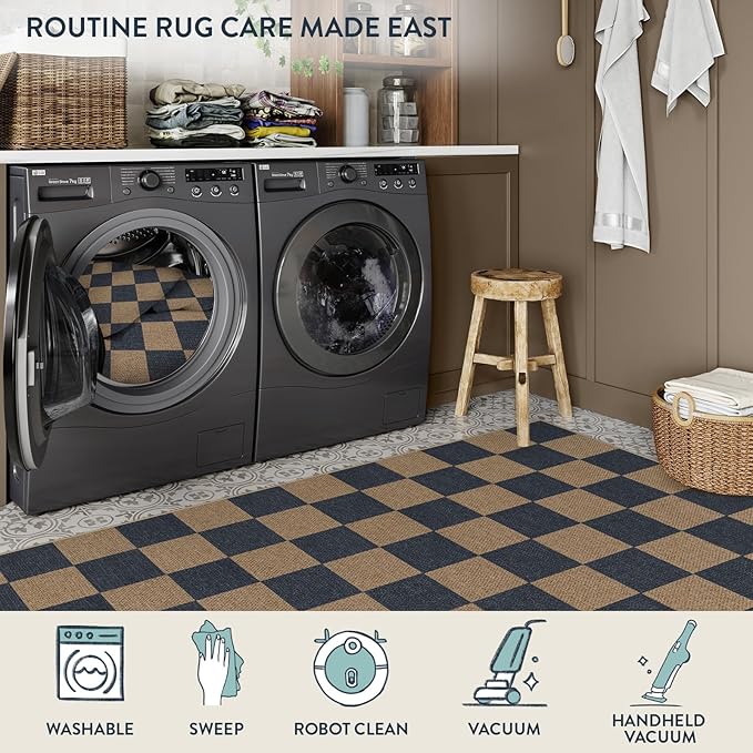 Lahome Colette Checkered Easy Jute Indoor Outdoor Carpet, 3x5 Washable Rugs - Image 5