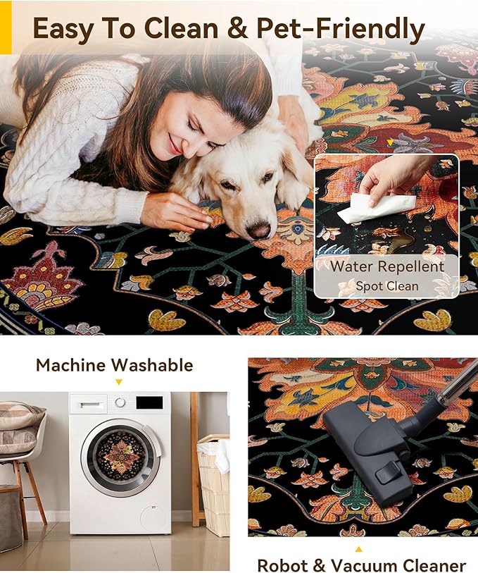 RELEANY Area Rugs 8ft Washable Non-Slip, Floral Vintage Distress Print Pattern - Image 5