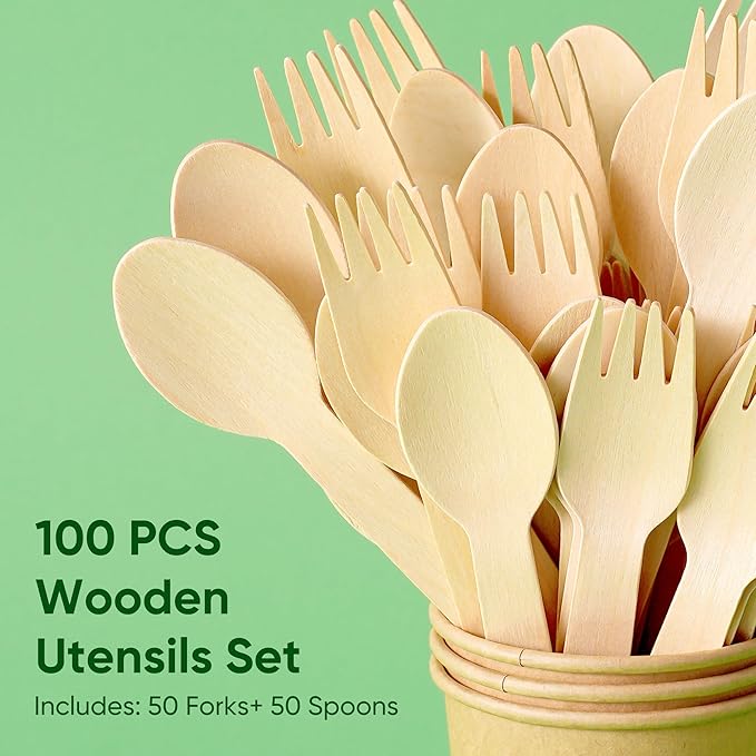 Disposable Wooden Utensils Set, Compostable Utensils, Disposable Cutlery - Image 4