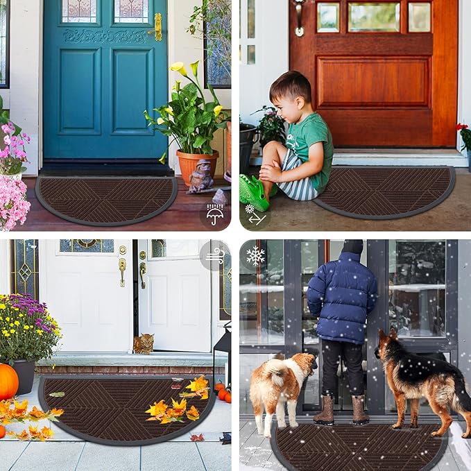 Smiry Half Circle Front Door Mat Outside Entrance, Heavy Duty Sturdy Natural - Image 7