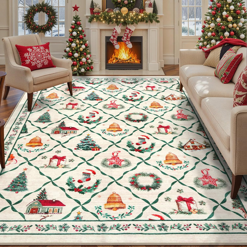 LIVEBOX Christmas Farmhouse Rugs for Living Room 8x10 - Soft Washable Neutral...