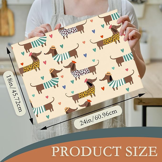 Dachshunds Dogs Dish Drying Mats 18x24 Inch, Leopard Print Hearts Dish Pad - Image 2