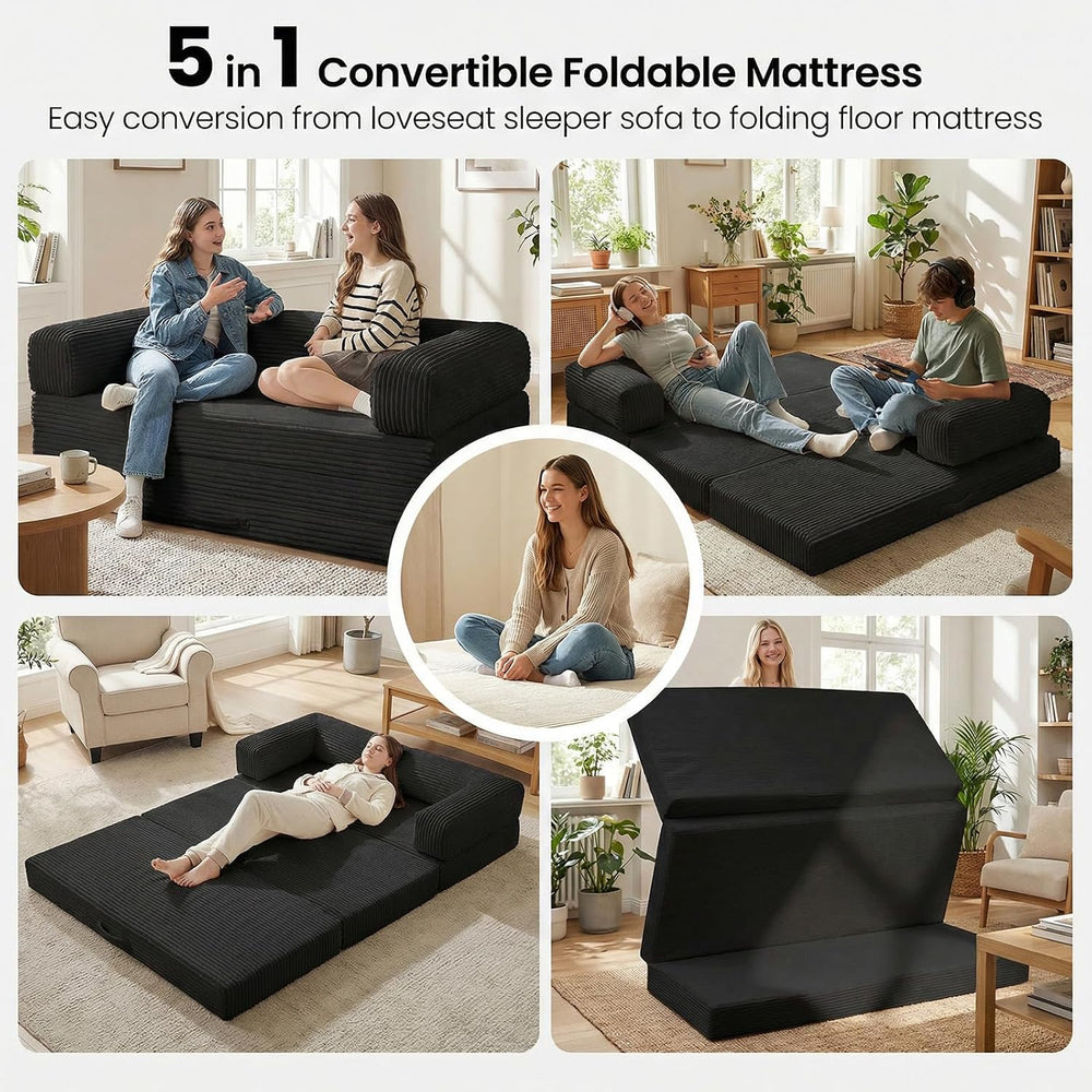 Erament Futon Sofa Bed, Convertible Tri-Folding Mattress Foldable Mattress wi...
