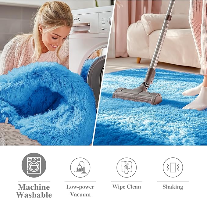 OLANLY Bright Blue Round Rugs for Bedroom - Image 2
