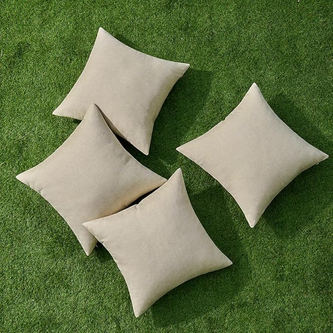 MIULEE Pack of 4 Decorative Outdoor Throw Pillow Covers Linen Waterproof Pillow - Image 4