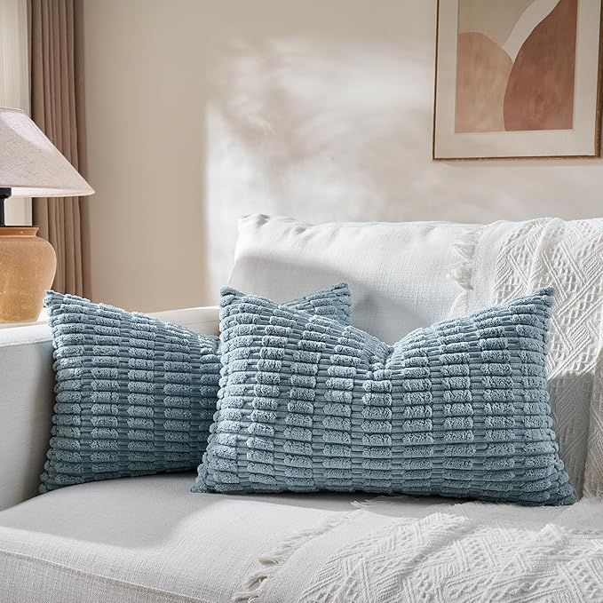Fancy Homi 4 Packs Boho Light Blue Decorative Throw Pillow Covers 12x24 Inch - Image 5