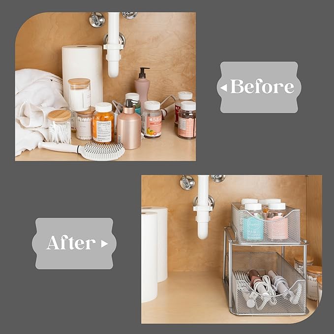 Sorbus 2 Tier Metal Under Sink Organizer - Image 7
