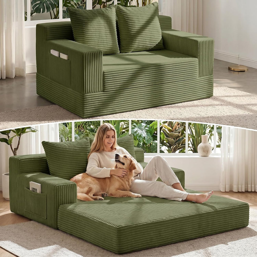 Convertible Sofa Bed,Small Boneless Couch & Boneless Loveseat,Pull Out Co...