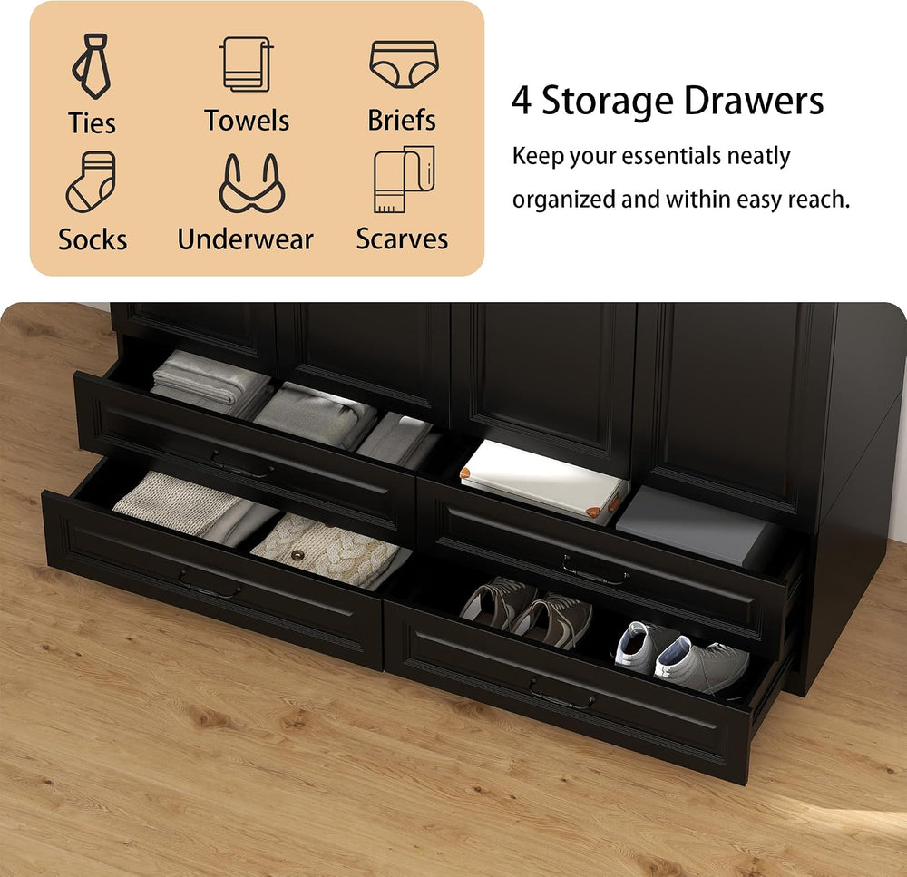 Black Armoires Wardrobe Closet with 4 Drawers and 4 Doors: 88" H
