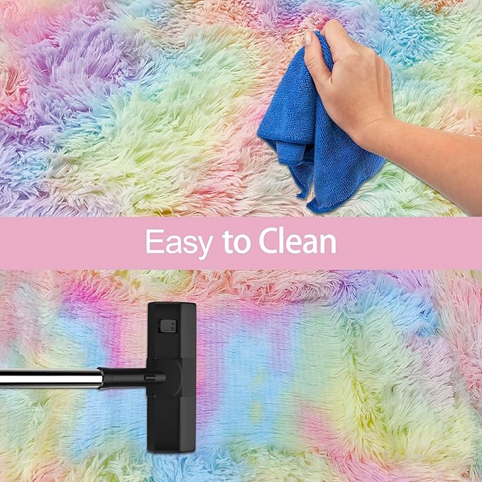 Small Fluffy Rainbow Colorful Area Rug - Image 7