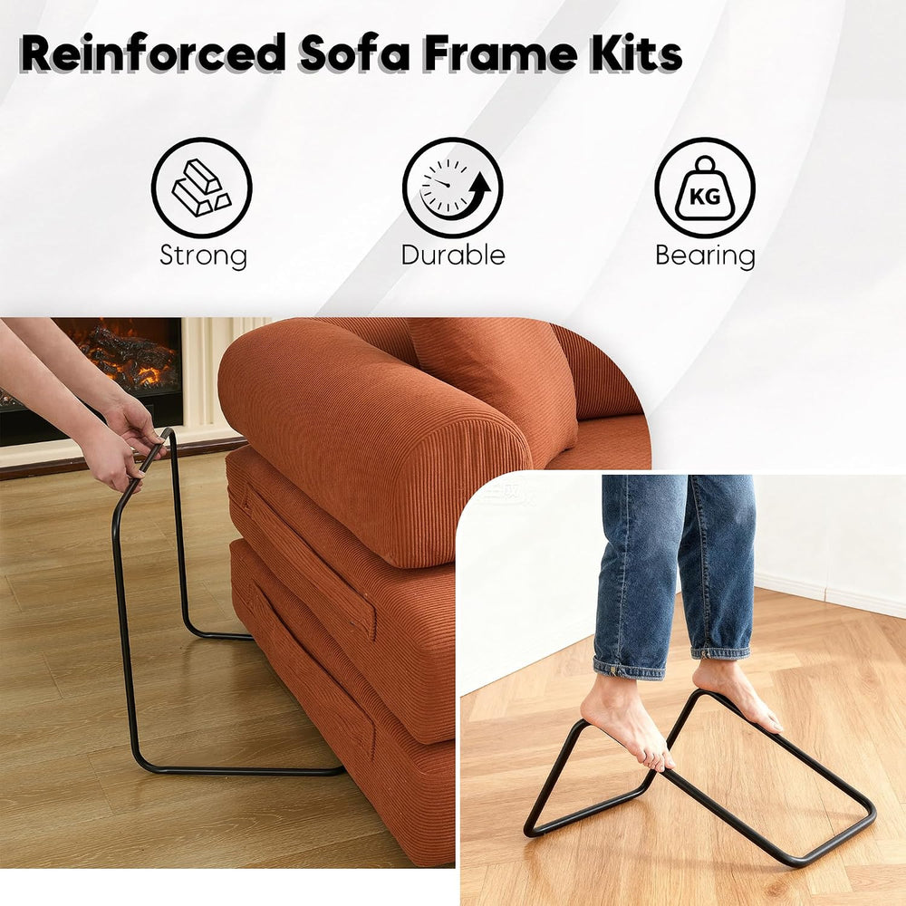 78" Convertible Futon Sofa Bed, Boneless Couches for Living Room, Orange