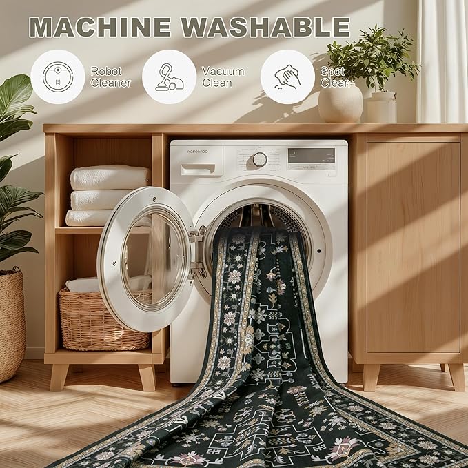 6x9 Area Rugs Living Room Rug: Washable Vintage Boho Medallion Rug No Slip - Image 8