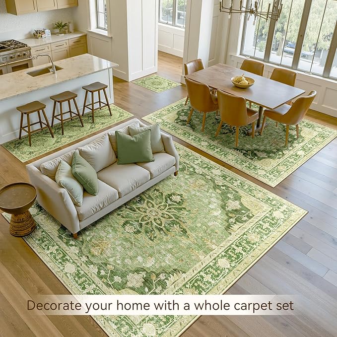 RELEANY Area Rugs 9'x12' Washable Non-Slip, Floral Vintage Distress Print - Image 4