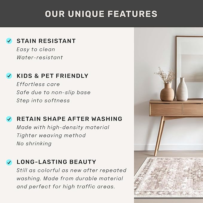 Washable Neutral Farmhouse Living Room Rug, 6x9 Area Rugs - Image 7