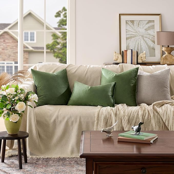 GIGIZAZA 18x18 Pillow Covers Set of 2 Velvet Throw Pillows Decorative Olive - Image 2
