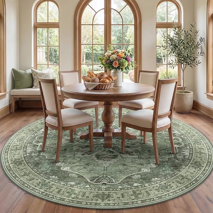 RELEANY Area Rugs 7ft Washable Non-Slip, Floral Vintage Distress Print Pattern by RELEANY