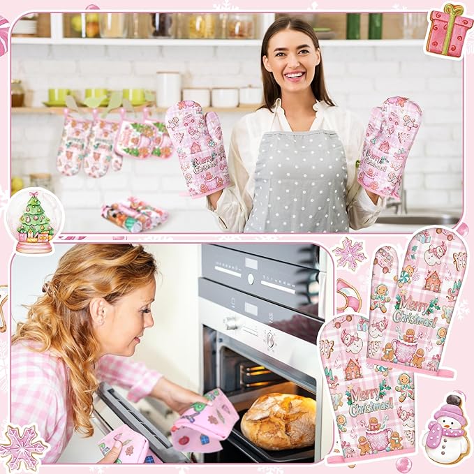 Fanfanwin 10 Pcs Winter Oven Mitts Pot Holders Kitchen Rug and Towel Set - Image 6