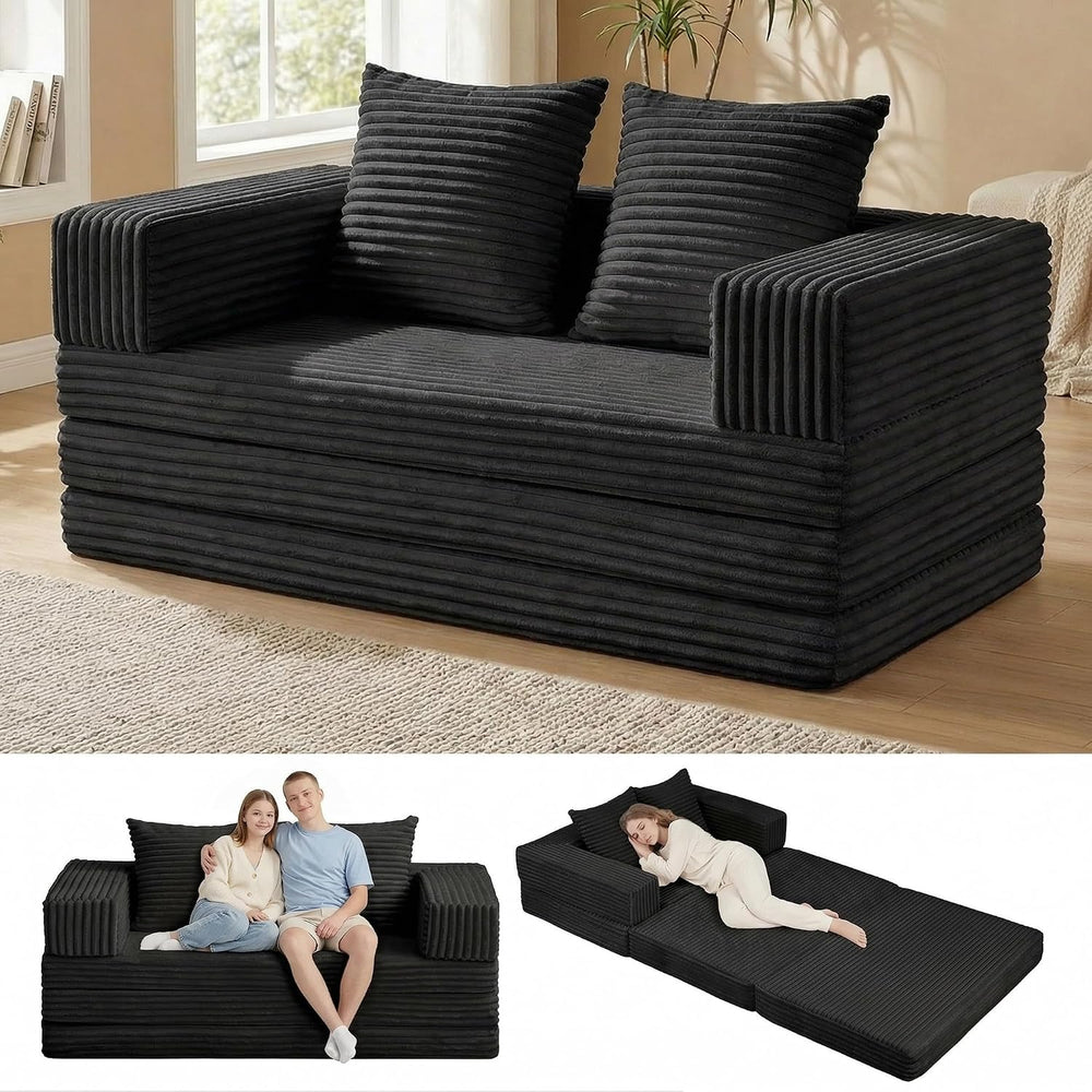 Convertible Sofa Bed, 4-in-1 Boneless Loveseat with Removable Armrests Backre...