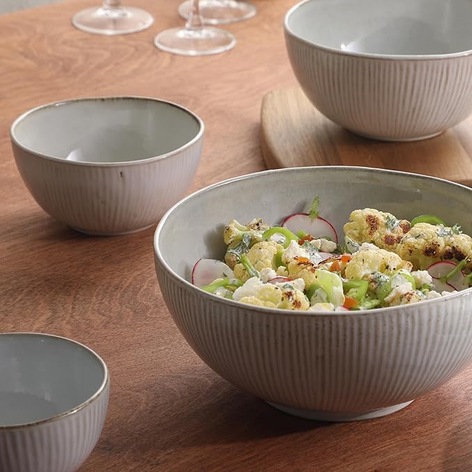 Gibson Elite Sandy Pines 4 Piece Nesting Bowl Set, 7” & 9” Round Stonewar...