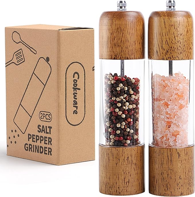 Wooden Salt and Pepper Grinder Set, Premium Oak Wood Salt Grinders Shakers by MJINGMEI