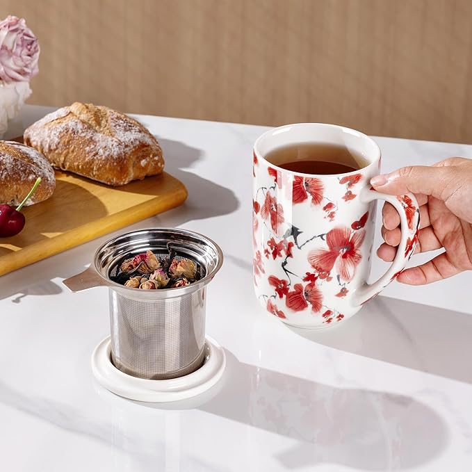 AmorArc Porcelain Tea Mug with Infuser and Lids, 18 Oz Coffee Cup Strainer with - Image 5