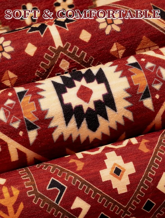 SERISSA Boho Washable Runner Rug, 2x6 Rug Runner Non-Slip Vintage Red Black - Image 4