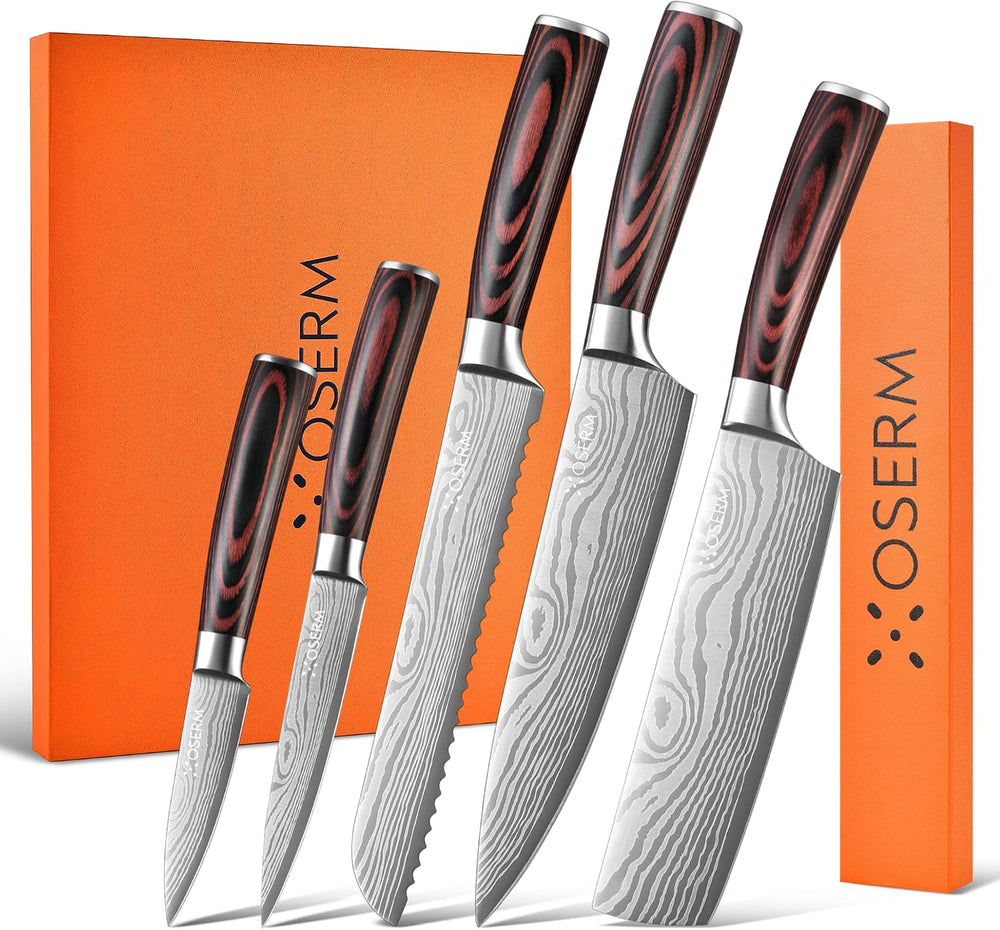 Knife Set | Gift-Ready 6-Piece Japanese Style Kitchen Knife Set — Burgundy Gift