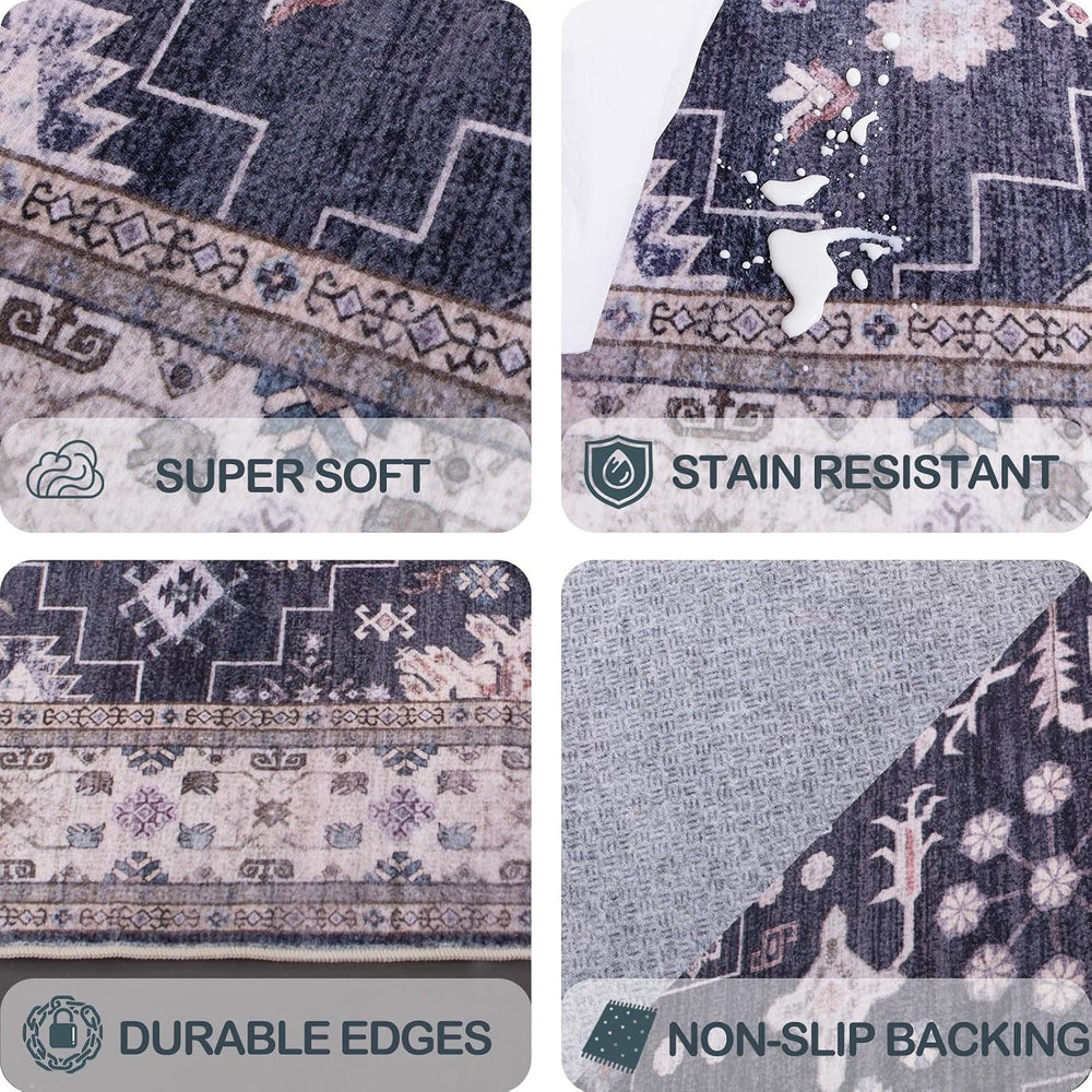 8x10 Washable Area Rugs for Living Room (Charcoal Blush Ivory)