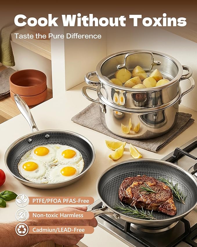 USELUCK Hybrid Nonstick Cookwre Set, frying pan, sauce pan, Dishwasher-Friendly - Image 4