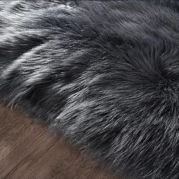 Latepis Living Room Rugs 6x9 Faux Sheepskin Fur Dark Grey Rug - Image 7