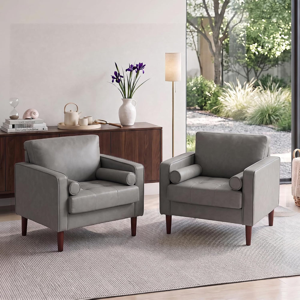 34.5" Arm Chairs Set of 2, Modern Faux Leather Accent Chair, Dark Gray