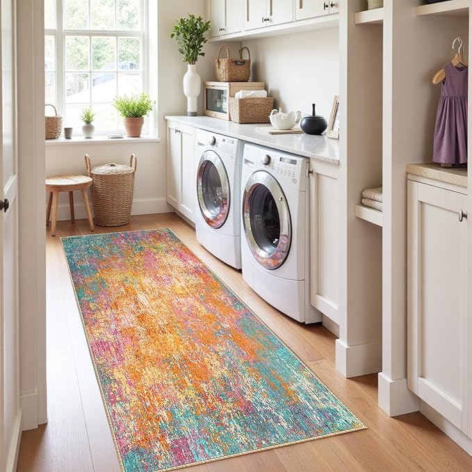 Washable Area Rugs 2'x8' Non-Slip Modern Abstract Soft - Image 4