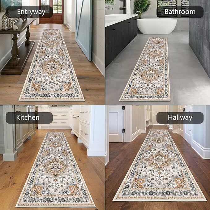 HEBE Hallway Runner Rug 2'x8' Washable Vintage Distressed Area Rugs Non Slip - Image 5