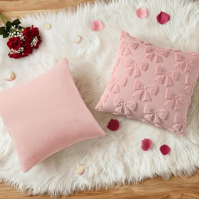 decorUhome Pink Bow Pillow Covers Set of 2 Coquette Aesthetic Cute Preppy Plush - Image 6