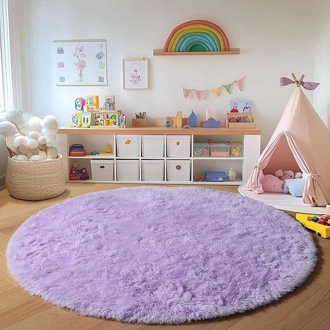 ONASAR Light Purple Round Area Rug 4ft, Soft Bedroom Circle Rugs Floor Mats - Image 3
