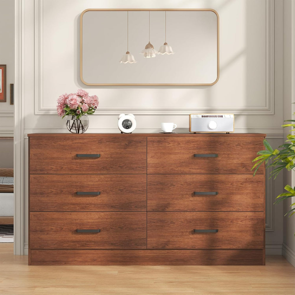 Bigbiglife Wood Dresser for Bedroom, 6 Drawer Double Dresser, Mid Century Mod...