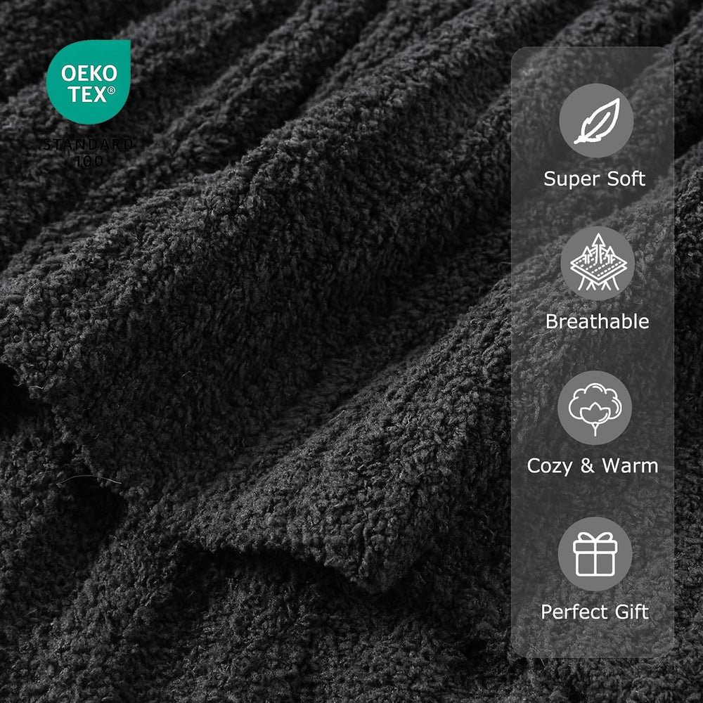 Battilo Black Throw Blanket for Couch, Soft Chenille Throw Blanket, 50"x...