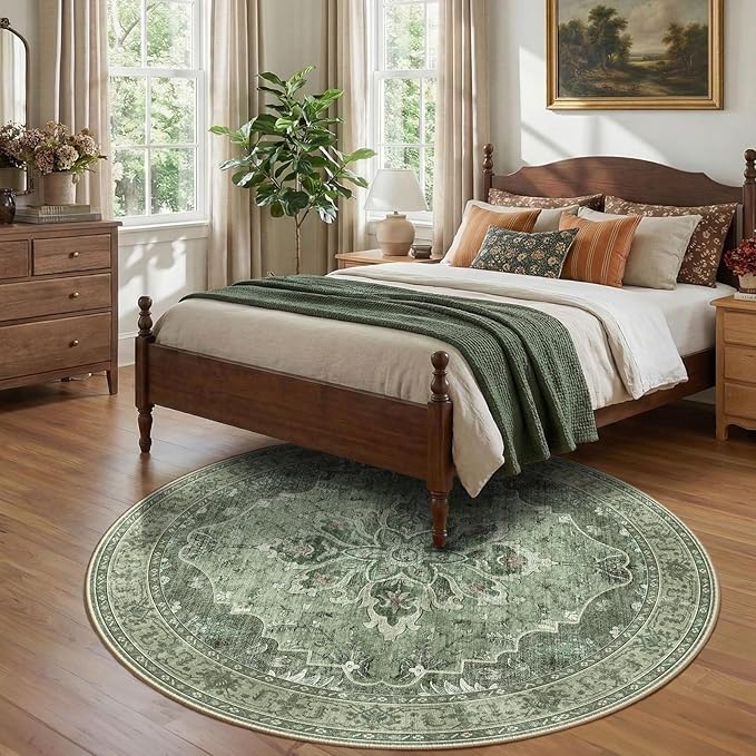 RELEANY Area Rugs 7ft Washable Non-Slip, Floral Vintage Distress Print Pattern - Image 2